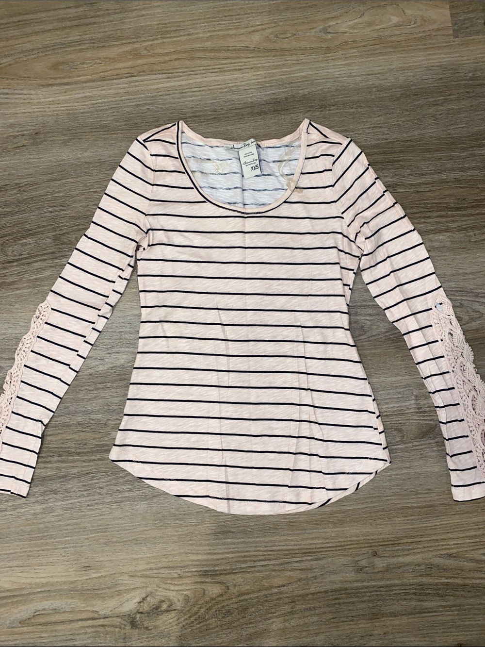 American Rag Pink and Black Striped Long-Sleeve Scoop Neck Top